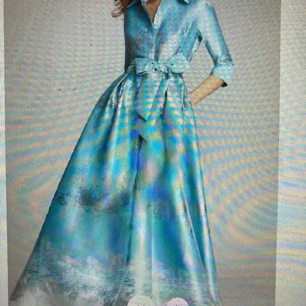 NWT - Long sleeved shirtwaist style maxi dress. Satin-like fabric Size 6